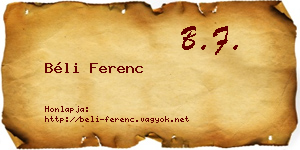 Béli Ferenc névjegykártya